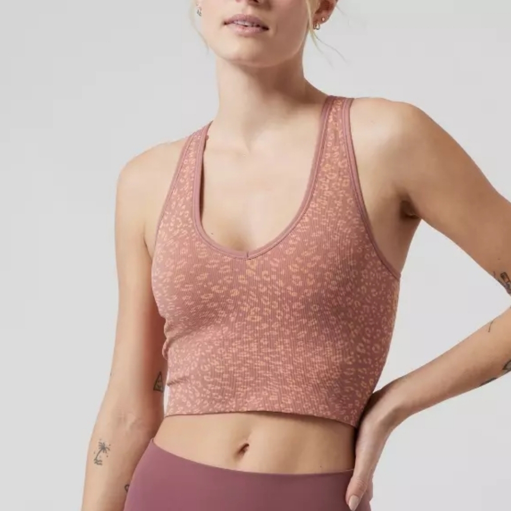 Athleta Women's Aurora Crop Rib Ocelot Spot Bright Peach Tank
